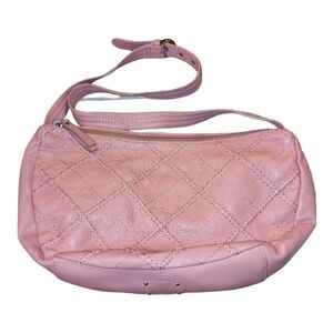Stone Mountain pink/peach leather fabric lined shoulder bag, EUC